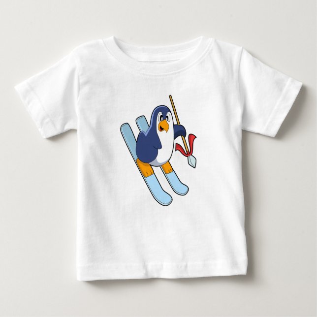 Penguin as Skier with Ski Baby T-Shirt (Front)