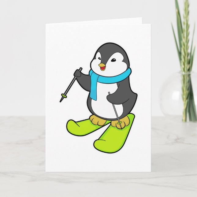 Penguin as Skier with Ski Card (Front)