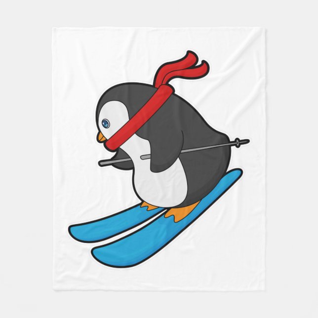 Penguin as Skier with Ski Fleece Blanket (Front)
