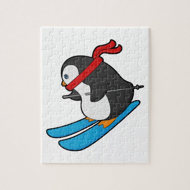 Penguin as Skier with Ski Jigsaw Puzzle (Vertical)