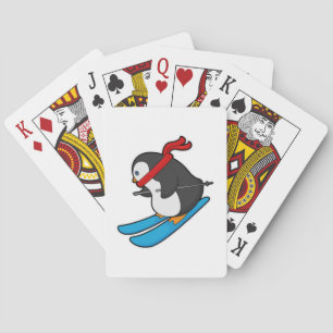 Penguin as Skier with Ski Playing Cards
