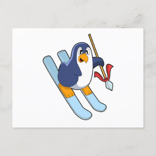Penguin as Skier with Ski Postcard