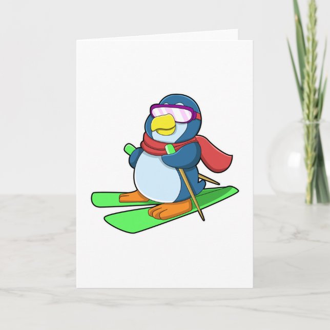 Penguin as Skier with Ski Scarf & Sunglasses Card (Front)