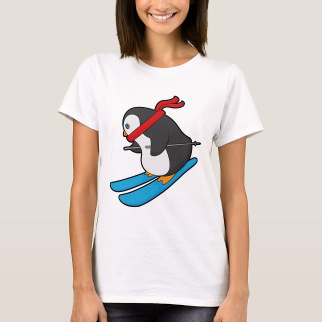 Penguin as Skier with Ski T-Shirt (Front)