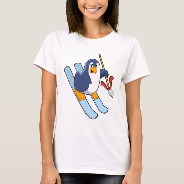 Penguin as Skier with Ski T-Shirt (Front)