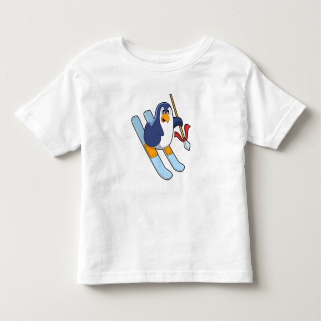 Penguin as Skier with Ski Toddler T-Shirt (Front)