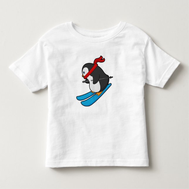 Penguin as Skier with Ski Toddler T-Shirt (Front)