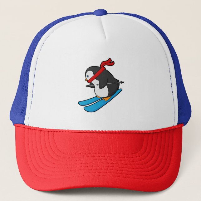 Penguin as Skier with Ski Trucker Hat (Front)