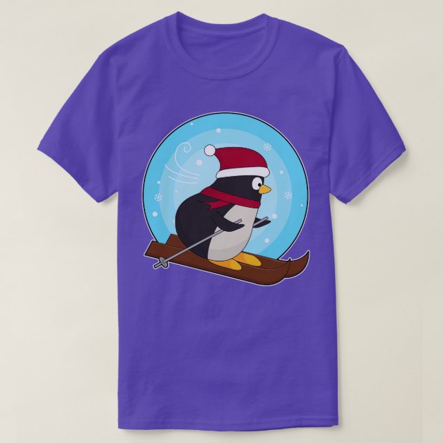 Penguin as Skier with Skis 2 T-Shirt (Design Front)