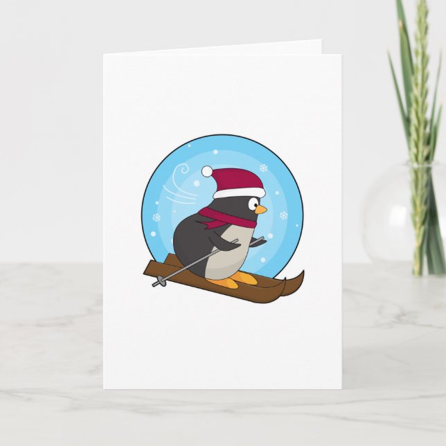 Penguin as Skier with Skis Card (Front)