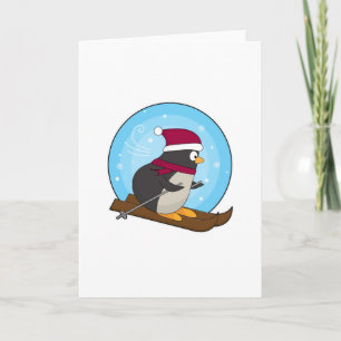 Penguin as Skier with Skis Card