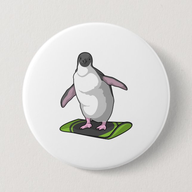 Penguin as Snowboarder with Snowboard 7.5 Cm Round Badge (Front)