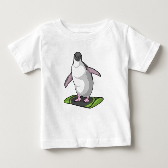 Penguin as Snowboarder with Snowboard Baby T-Shirt (Front)