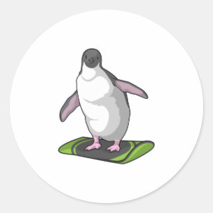 Penguin as Snowboarder with Snowboard Classic Round Sticker