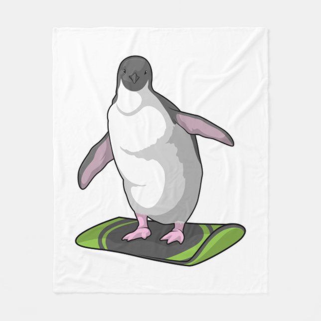 Penguin as Snowboarder with Snowboard Fleece Blanket (Front)