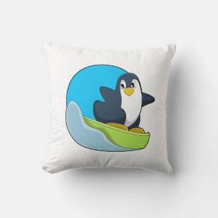 Penguin as Snowboarder with Sonowboard.PNG Cushion