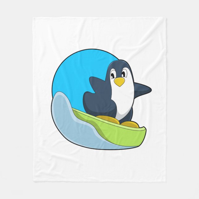 Penguin as Snowboarder with Sonowboard.PNG Fleece Blanket (Front)