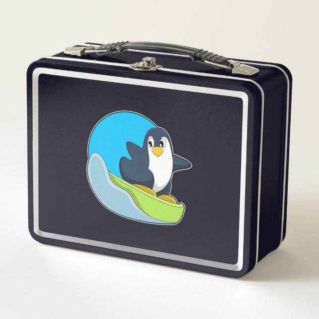 Penguin as Snowboarder with Sonowboard.PNG Metal Lunch Box (Front)
