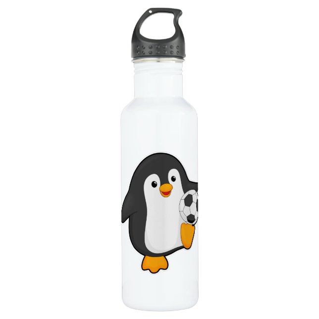 Penguin as Soccer player with Soccer ball 710 Ml Water Bottle (Front)