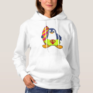 Penguin as Surfer with Surfboard Hoodie