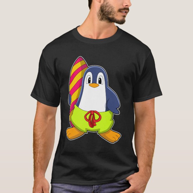 Penguin as Surfer with Surfboard T-Shirt (Front)