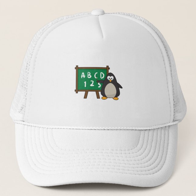 Penguin as Teacher with Blackboard Trucker Hat (Front)