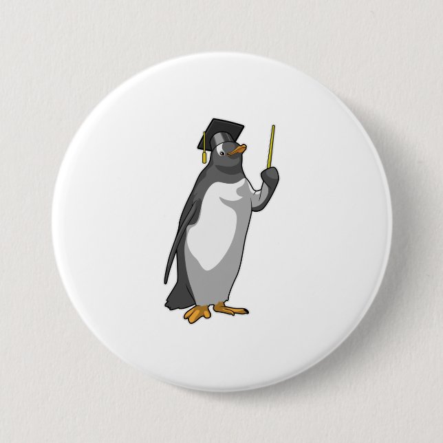 Penguin as Teacher with Pointer 7.5 Cm Round Badge (Front)