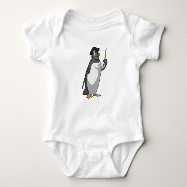 Penguin as Teacher with Pointer Baby Bodysuit (Front)