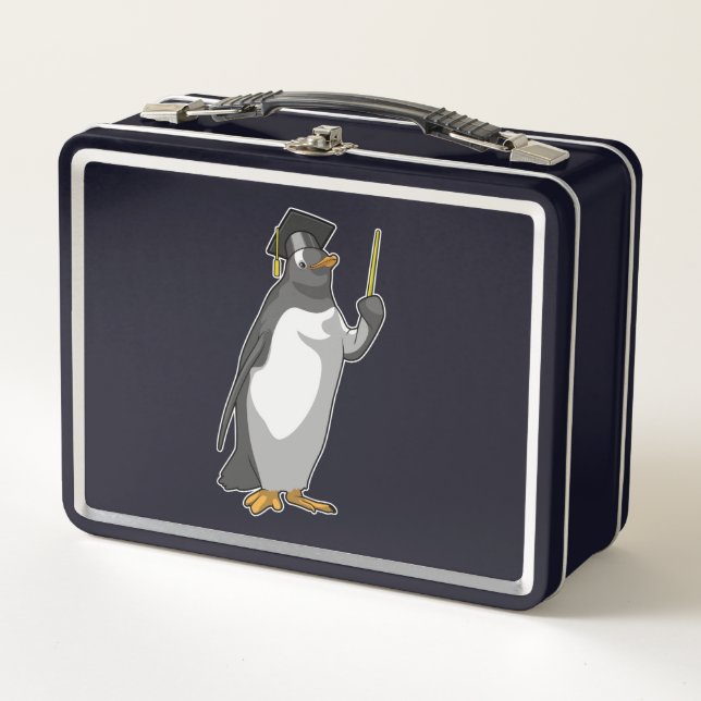 Penguin as Teacher with Pointer Metal Lunch Box (Front)