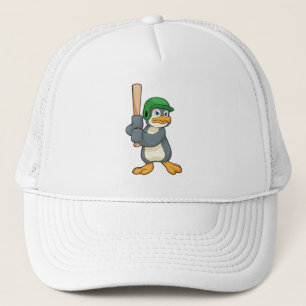 Penguin at Baseball with Baseball bat & Helmet Trucker Hat