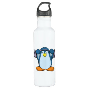 Penguin at Bodybuilding with Dumbbells 710 Ml Water Bottle