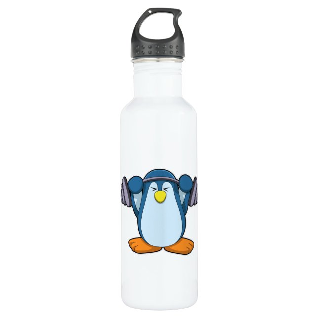 Penguin at Bodybuilding with Dumbbells 710 Ml Water Bottle (Front)