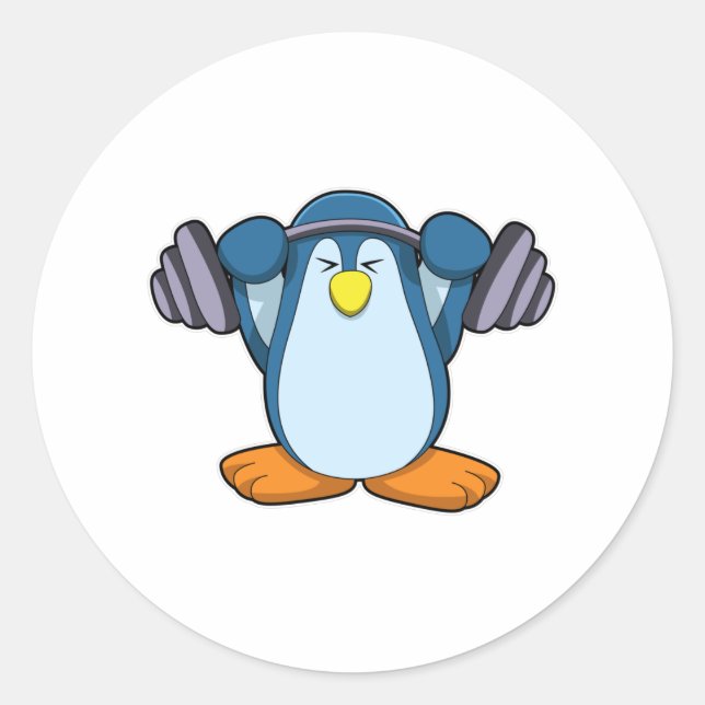 Penguin at Bodybuilding with Dumbbells Classic Round Sticker (Front)