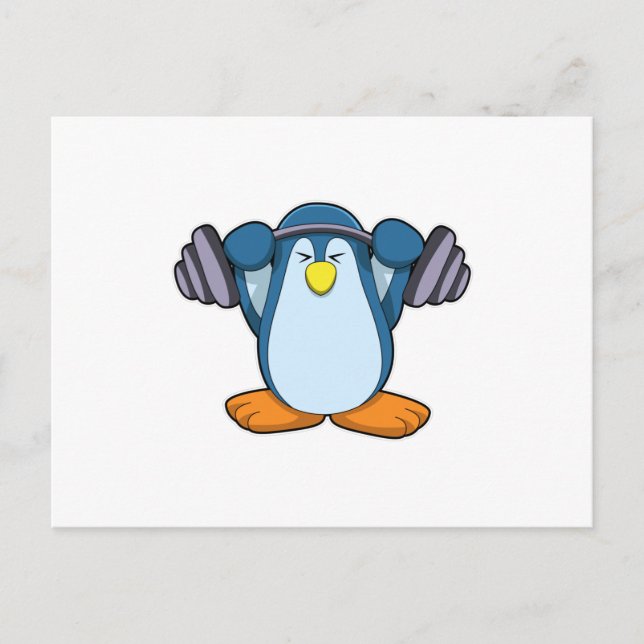 Penguin at Bodybuilding with Dumbbells Postcard (Front)