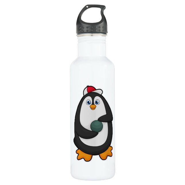 Penguin at Bowling with Bowling ball 710 Ml Water Bottle (Front)