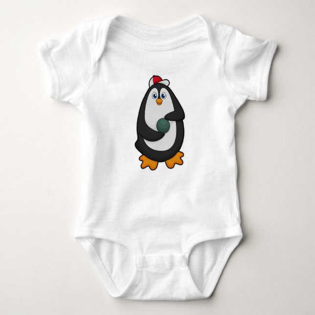 Penguin at Bowling with Bowling ball Baby Bodysuit (Front)