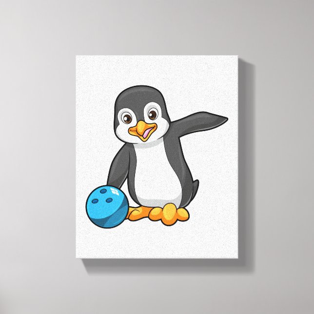 Penguin at Bowling with Bowling ball Canvas Print (Front)