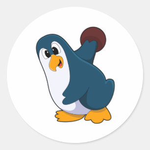 Penguin at Bowling with Bowling ball Classic Round Sticker