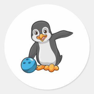 Penguin at Bowling with Bowling ball Classic Round Sticker