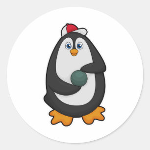 Penguin at Bowling with Bowling ball Classic Round Sticker