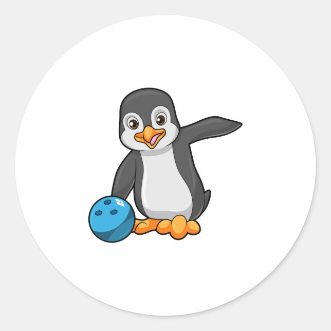 Penguin at Bowling with Bowling ball Classic Round Sticker (Front)