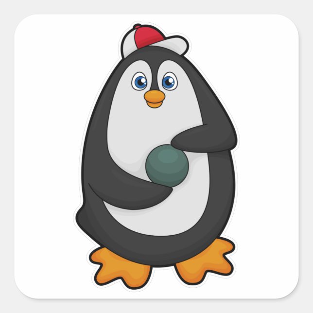Penguin at Bowling with Bowling ball Square Sticker (Front)