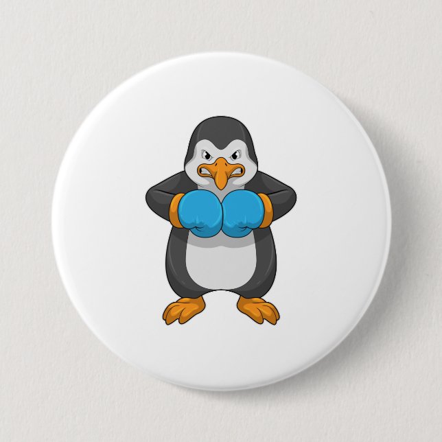 Penguin at Boxing with Boxing gloves 7.5 Cm Round Badge (Front)