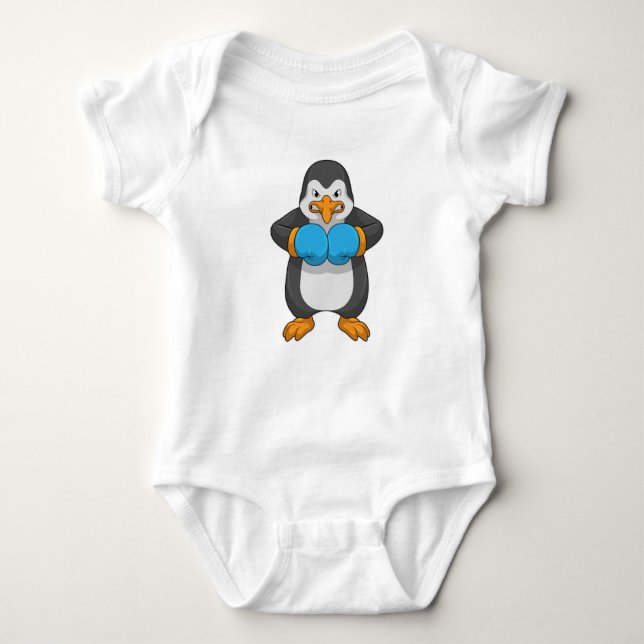Penguin at Boxing with Boxing gloves Baby Bodysuit (Front)
