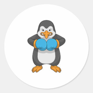 Penguin at Boxing with Boxing gloves Classic Round Sticker