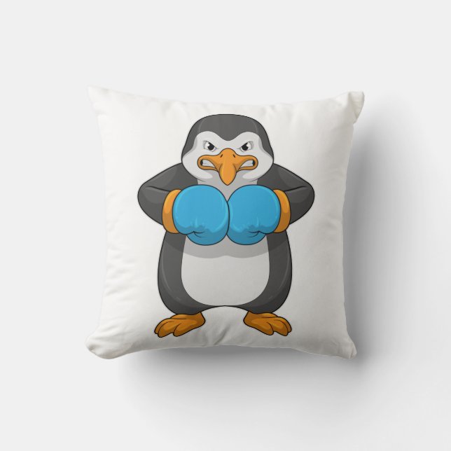 Penguin at Boxing with Boxing gloves Cushion (Front)