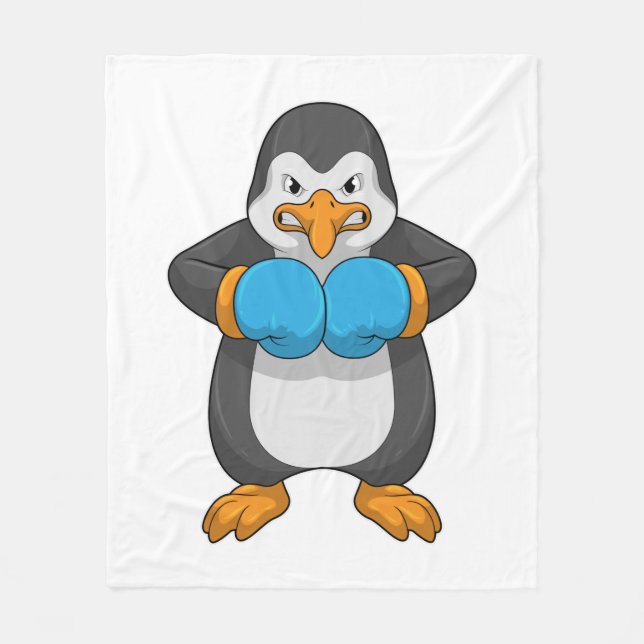 Penguin at Boxing with Boxing gloves Fleece Blanket (Front)