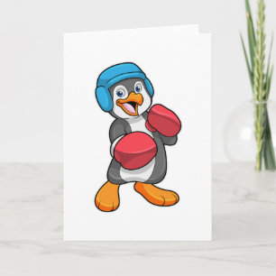 Penguin at Boxing with Boxing gloves & Helmet Card