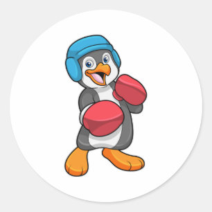 Penguin at Boxing with Boxing gloves & Helmet Classic Round Sticker