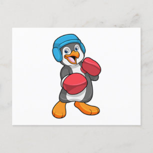 Penguin at Boxing with Boxing gloves & Helmet Postcard
